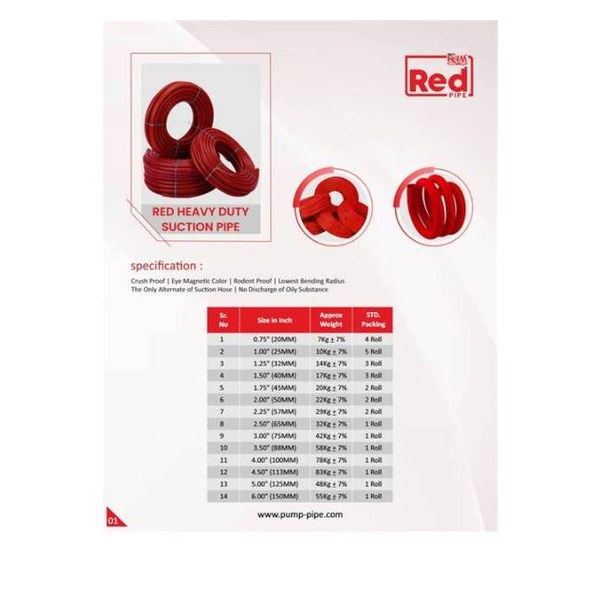 50mm red suction hose per mt